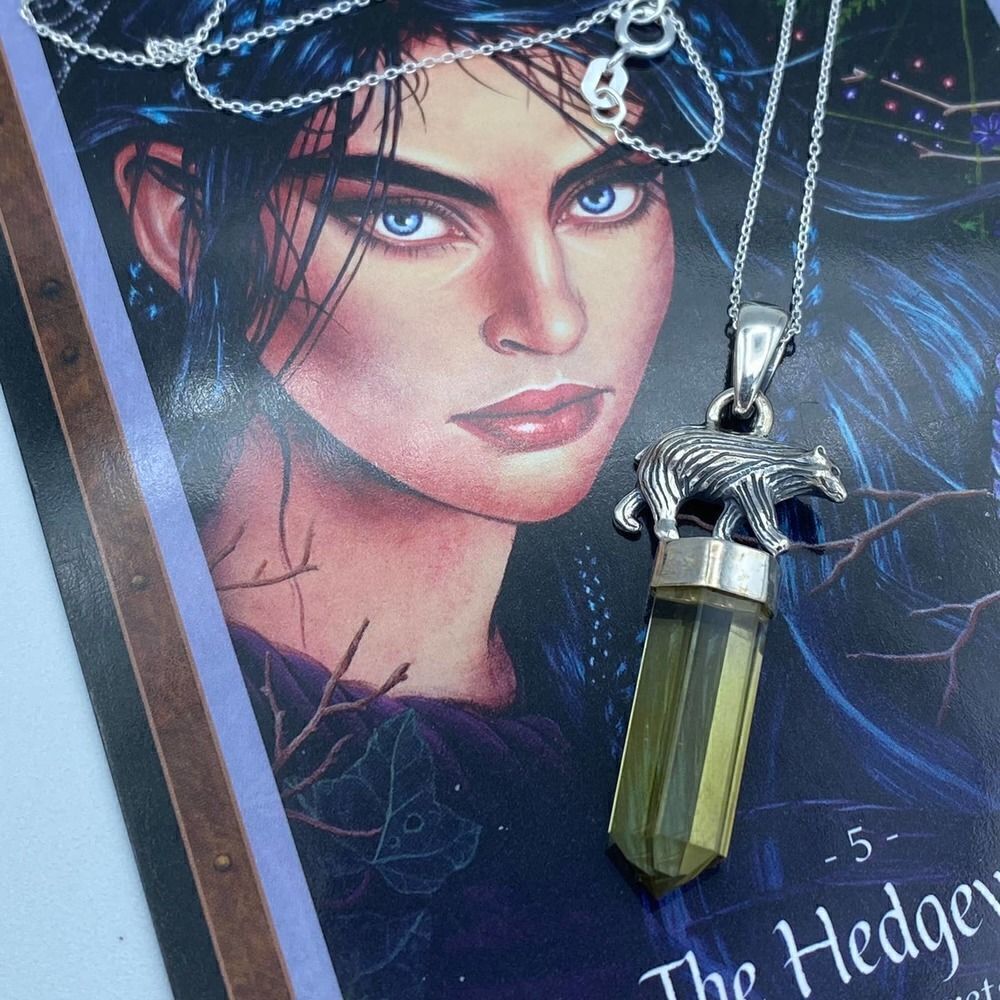 Natural Lemon Topaz Point Sterling Silver Bear Necklace